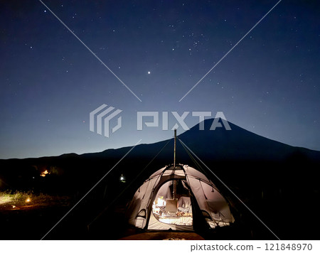 夜間Tomatopppara露營地的夜景與星軌 夜間Tomatopppara露營地的夜景與星軌 121848970