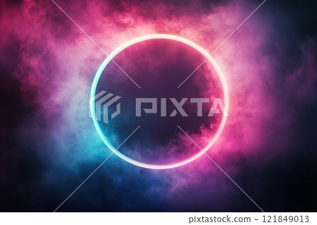 Futuristic gradient background with glowing geometric shapes and soft transitions of neon colors creating a vibrant visual experience 121849013
