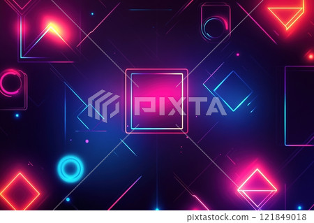 Futuristic gradient background showcasing neon shapes with soft glows and clean space for modern design applications 121849018