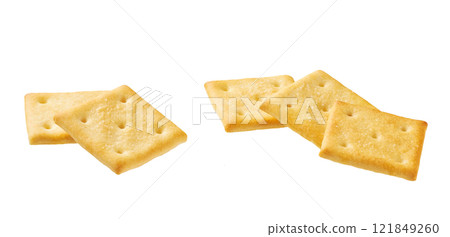 Crackers isolated. Square crackers isolated on white background. 121849260