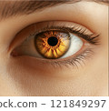 Macro close-up of a human eye showing detailed iris patterns. Extreme close-up photography of a brown eye 121849297