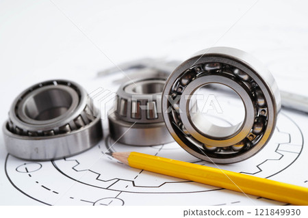 Engineering and precision tools with metal ball bering, mechanical industrial. Engineering and precision tools with metal ball bering, mechanical industrial. 121849930