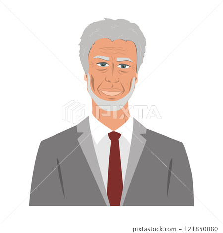 Portrait of a senior man in a costume. Avatar of an elderly business man, vector isolated illustration 121850080