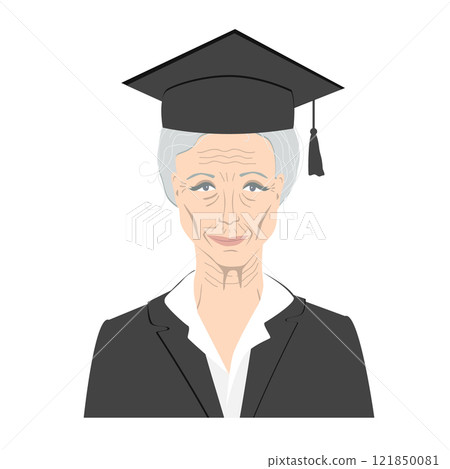 Portrait of a senior woman in graduate gown. Avatar of an elderly professor lady, vector isolated illustration Portrait of a senior woman in graduate gown. Avatar of an elderly professor lady, vector isolated illustration 121850081