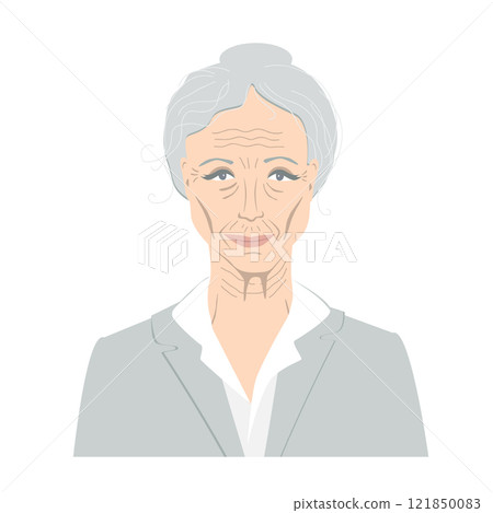 Portrait of a senior business woman in costume. Avatar of an elderly leader lady, vector isolated illustration 121850083