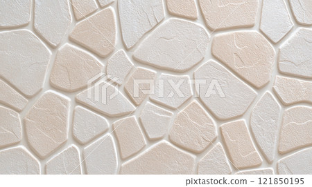 Textured wall featuring smooth, light-colored stones creating an elegant appearance. Textured wall featuring smooth, light-colored stones creating an elegant appearance. 121850195