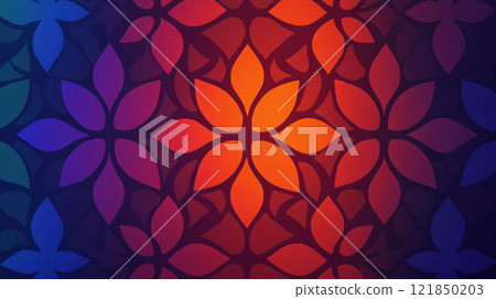 Vibrant floral pattern with multicolored shapes creating an artistic background. 121850203