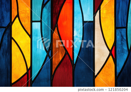 Vibrant stained glass design showcasing artistic patterns and colors. Vibrant stained glass design showcasing artistic patterns and colors. 121850204