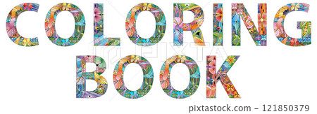 Words COLORING BOOK. Vector zentangle object for decoration Words COLORING BOOK. Vector zentangle object for decoration 121850379
