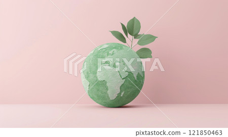 Render an imaginative digital representation of a green world from an innovative, tilted perspective, highlighting economic growth 121850463