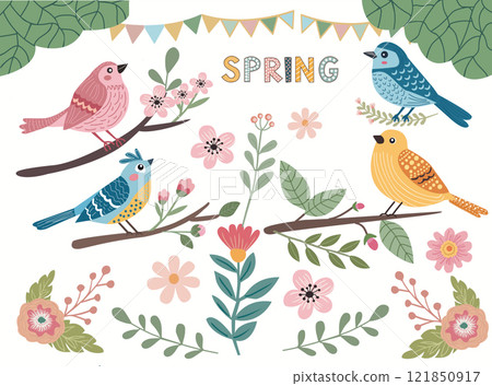 Seasonal branches and birds Seasonal branches and birds 121850917