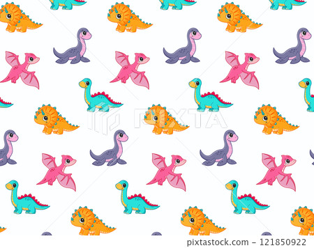 Cute dinosaurs childrens pattern. Vector illustration 121850922
