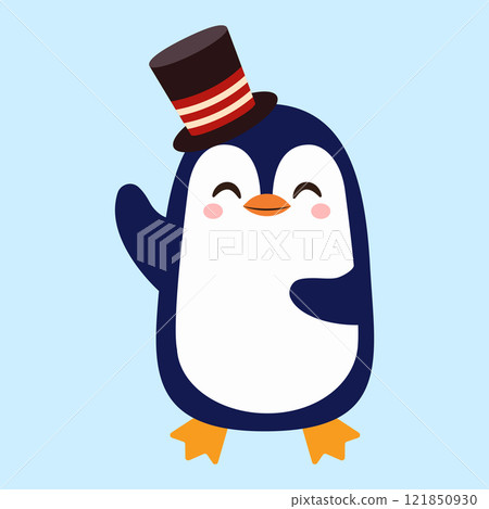 Cute penguin in a top hat. Vector flat illustration Cute penguin in a top hat. Vector flat illustration 121850930
