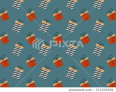 Gift boxes pattern. Christmas design. Vector simple flat illustration Gift boxes pattern. Christmas design. Vector simple flat illustration 121850956