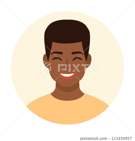 Portrait of a dark-skinned curly man. Male avatars. Vector illustration in a flat style. Portrait of a dark-skinned curly man. Male avatars. Vector illustration in a flat style. 121850957