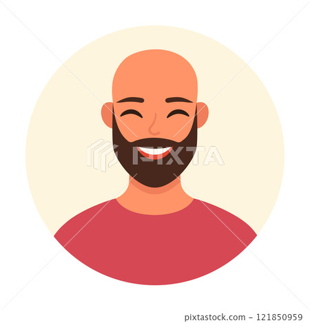 Portrait of happy bald man with dark beard. Vector simple flat illustration 121850959