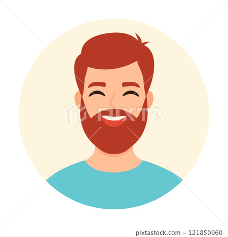 Portrait of happy red-haired man with red beard. Vector simple flat illustration 121850960
