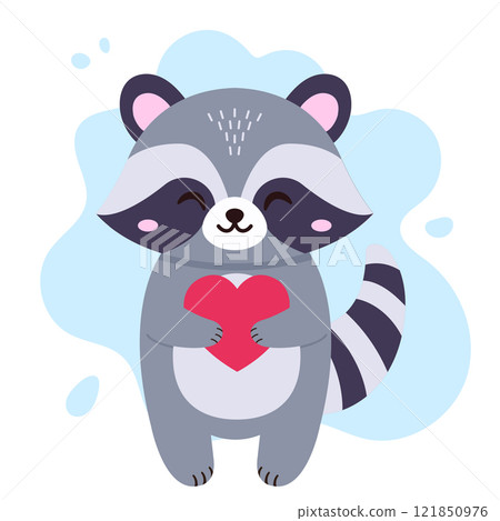 Cute raccoon and heart. Vector simple flat illustration 121850976