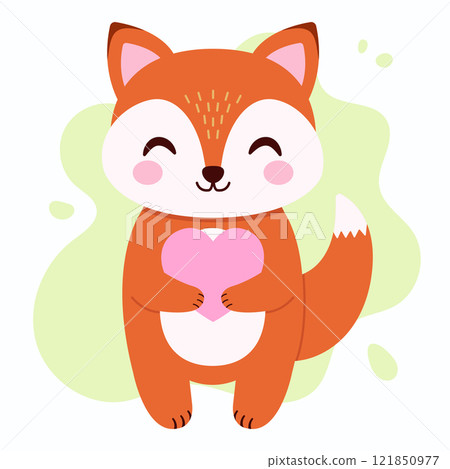 Cute fox and heart. Vector simple flat illustration 121850977