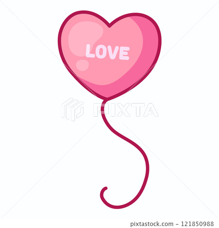 Pink heart shaped balloon. Valentine's day design. Vector illustration 121850988