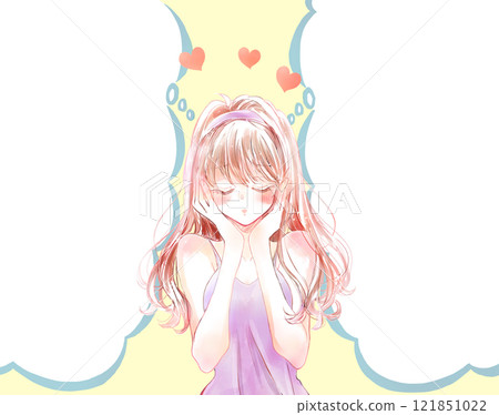 Confused woman, love, cloud-shaped speech bubble 121851022