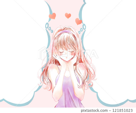 困惑的女人，愛情，雲朵形狀的對話框 121851023