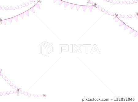 Christmas garlands frame border. Hand drawn watercolor illustration of string of beads isolated on white background. Can be used for postcard, invitation, scrapbook and other printed products. Christmas garlands frame border. Hand drawn watercolor illustration of string of beads isolated on white background. Can be used for postcard, invitation, scrapbook and other printed products. 121851046