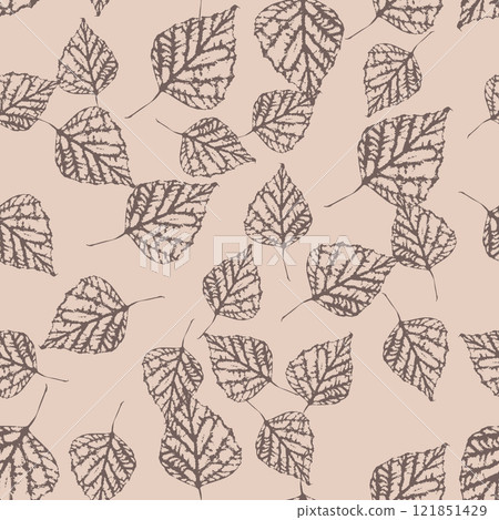 Seamless pattern with monochrome brown tree leaves stamps Seamless pattern with monochrome brown tree leaves stamps 121851429
