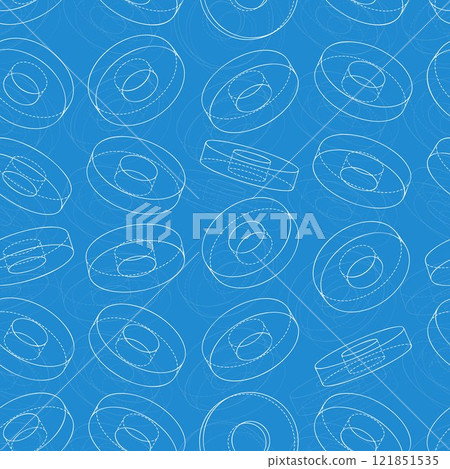 Mechanical engineering drawings on blue background. Cutter, assembly tool with replaceable multi-faceted plate. Technical Design. Cover. Blueprint. Vector illustration. 121851535