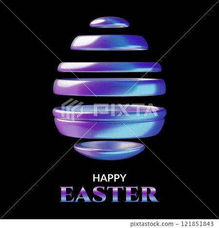 Holographic 3d Easter egg on black background with Happy Easter text in a abstract minimal style Holographic 3d Easter egg on black background with Happy Easter text in a abstract minimal style 121851843