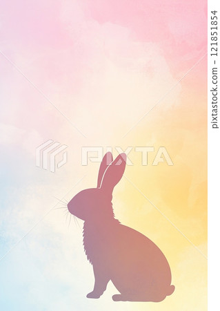 Easter bunny silhouette in soft white against a pastel gradient background for modern festive decorations Easter bunny silhouette in soft white against a pastel gradient background for modern festive decorations 121851854