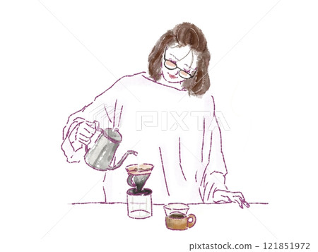 一個正在煮咖啡的女人 121851972