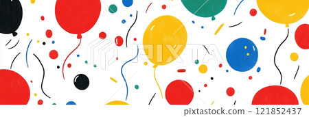 A lively array of vibrant balloons in different colors drifts against a clean white backdrop, offering a playful and festive atmosphere in this engaging illustration A lively array of vibrant balloons in different colors drifts against a clean white backdrop, offering a playful and festive atmosphere in this engaging illustration 121852437