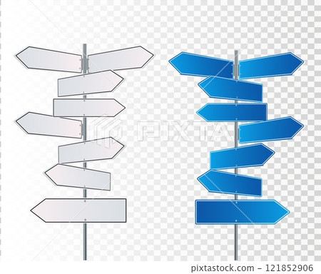 Direction road signs arrows on blue sky. Vector illustration. Direction road signs arrows on blue sky. Vector illustration. 121852906