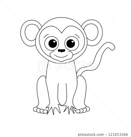 Cute monkey character illustration for toddlers. Graphic line cartoon vector illustration on transparent background. China new year character, great for coloring book 121853266
