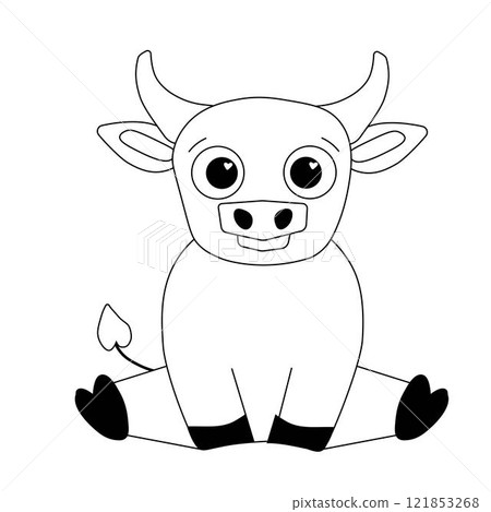 cute bull vector graphic line character. Cow, farm animal emblem. Drawing simple black and white  illustration on transparent background, chinese new year cute bull vector graphic line character. Cow, farm animal emblem. Drawing simple black and white  illustration on transparent background, chinese new year 121853268
