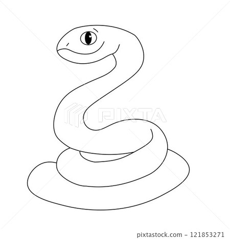 A cute snake character in graphic line cartoon style. China New Year's card material. coloring book vector illustration A cute snake character in graphic line cartoon style. China New Year's card material. coloring book vector illustration 121853271