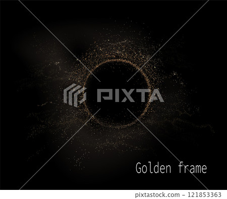 Round isolated gold frame with sparkling tinsel, design component Round isolated gold frame with sparkling tinsel, design component 121853363