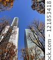 Autumn leaves and buildings 121853418