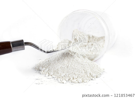 Fine White Powder Displayed on a Clean Surface for Culinary or Baking Purposes 121853467