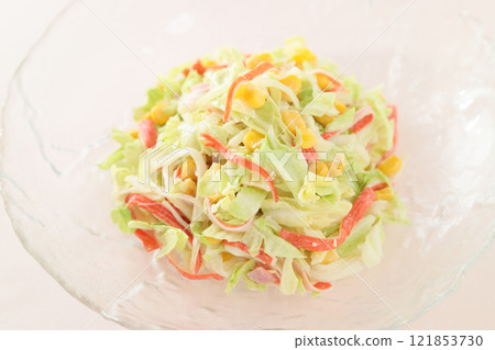 Once you start eating, you won't be able to stop! Crab stick salad (dressed with mayonnaise) 121853730