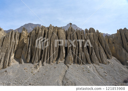 Natural rock formations, Spiti Valley, India. Natural rock formations, Spiti Valley, India. 121853908