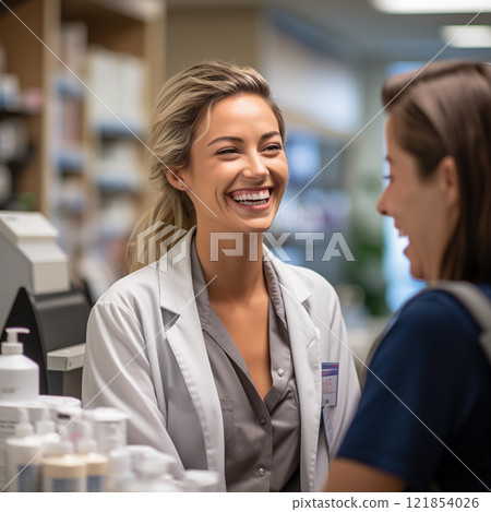 Pharmacists smiling at work 121854026