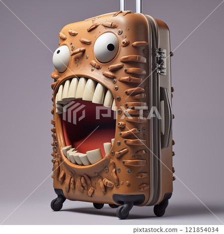 Monster suitcase prepared for the trip, travel concept, annoying suitcase preparing for airports 121854034