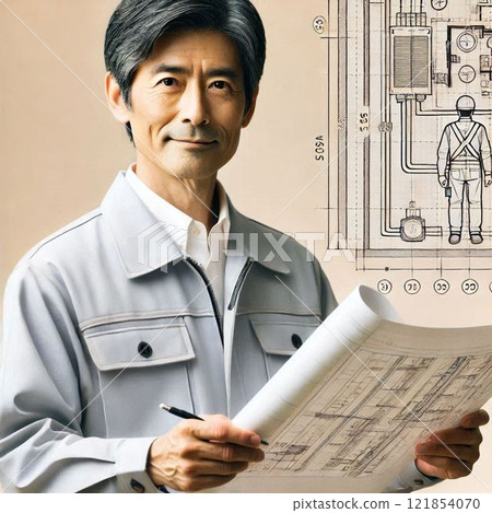 Senior male worker looking at drawings 121854070