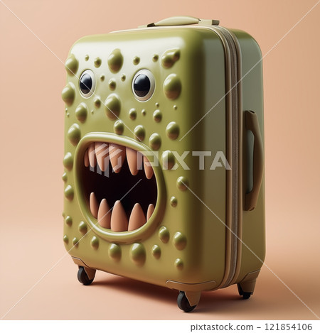 Monster suitcase prepared for the trip, travel concept, annoying suitcase preparing for airports 121854106