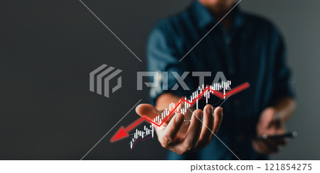 Businessman failure in the hands of businessmen. the graph downtrend, bear stock market, economic crisis, or recession. 121854275