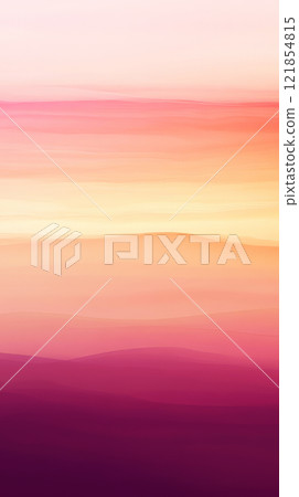 Sunset hues blend from pink to orange and light purple, evoking a warm, twilight feel. The smooth gradient creates a peaceful, glowing mood in this calming scene 121854815