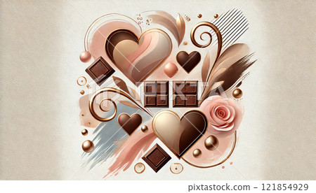 Watercolor illustration with a heart-shaped luxury chocolate theme - for Valentine's Day 121854929