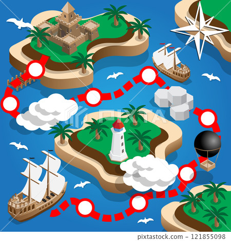 Pirate Map. Isometric. Vector illustration. Pirate Map. Isometric. Vector illustration. 121855098